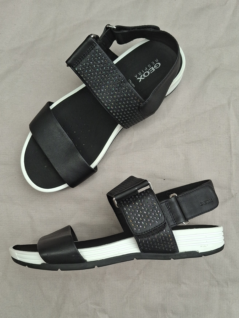 Geox Respira Black Sandals - Size EU 37.5 (US 7.5)